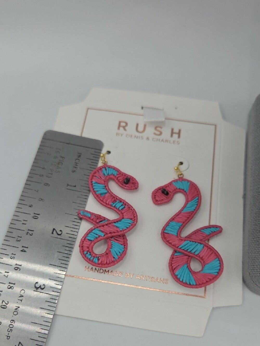 5 for $25! RUSH by Denis & Charles Pink & Blue Snake Drop Earrings - Picture 5 of 5